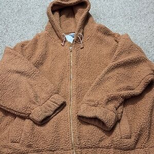 Aerie orangish tan zip up fuzzy Jacket